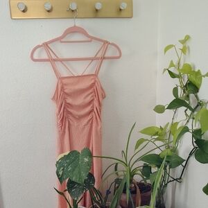 Abercrombie & Fitch Peachy Pink Ruched Strappy Midi Dress